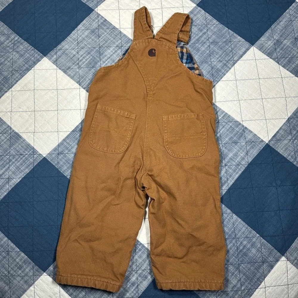 Carhartt Overalls Boys Flannel Lined Canvas Brown 12M OX8645-B
